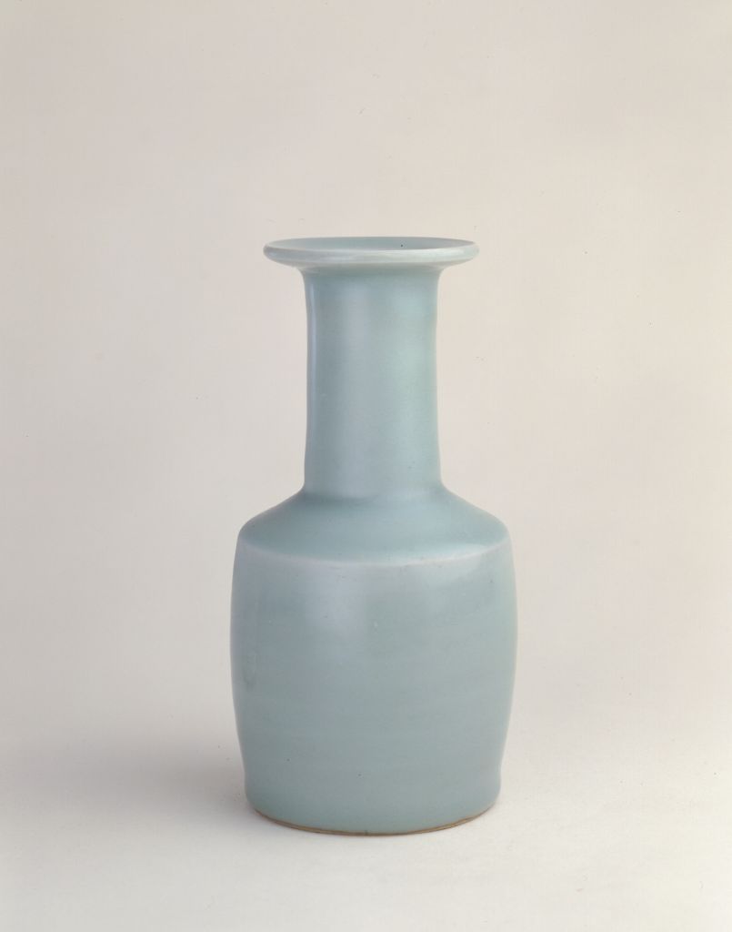 图片[1]-Longquan Kiln Blue Glazed Pan Mouth Bottle-China Archive